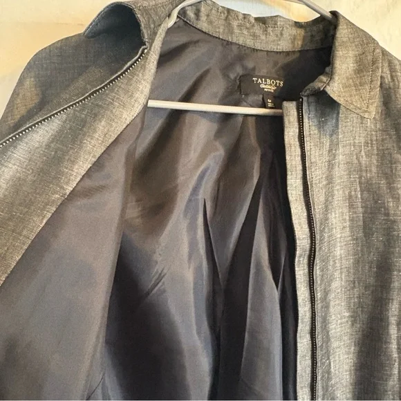 Talbots Linen Blend Grey Full Zip Jacket Size 6 Petite Career Office Work Lined - Picture 5 of 7
